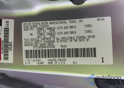 2025 Toyota Tundra Sr5 4Wd from USA, damaged, VIN 5TFLA5DB9SX243982